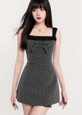 Polka dot waist slimming bow short skirt Miu dress